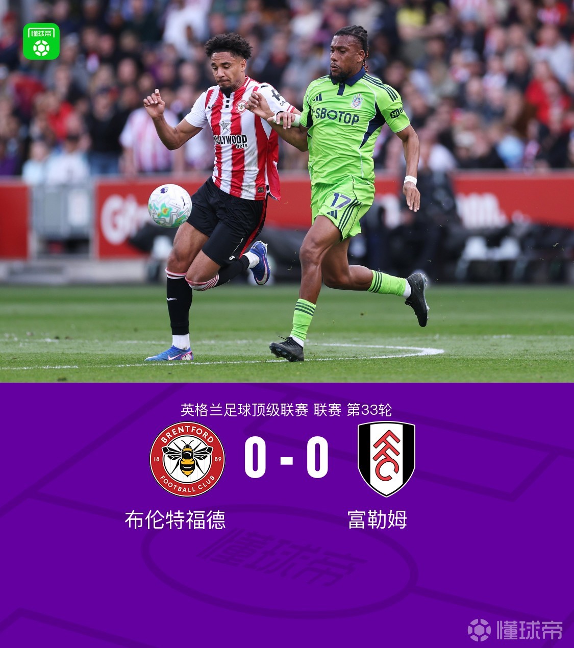布伦特福德0-0富勒姆，伊戈尔-蒂亚戈中柱