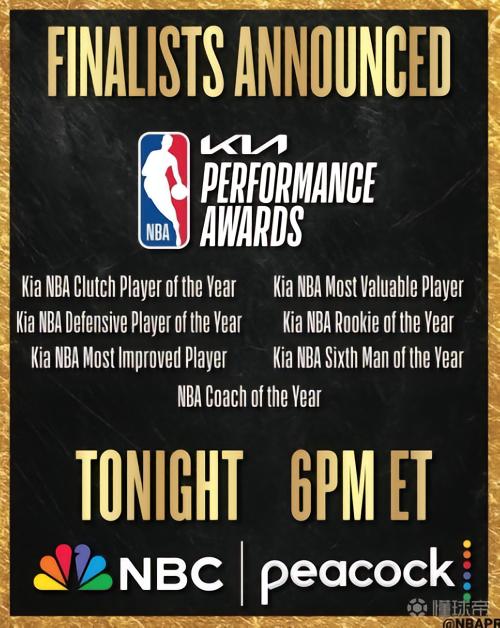 官方：本赛季NBA各大奖项最终候选将在活塞vs魔术G1中公布